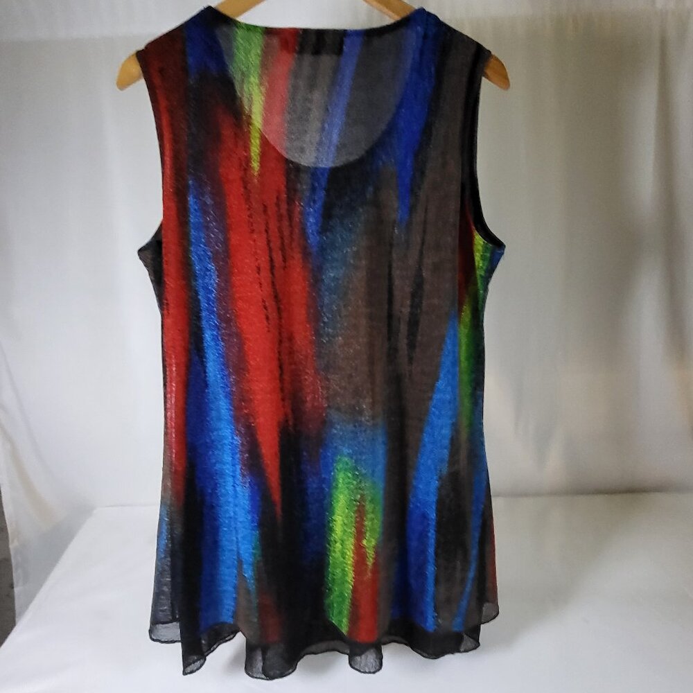 Creation Blouse Sleeveless Multicolor Sheer Tunic Abstract Art Women's Small Top
